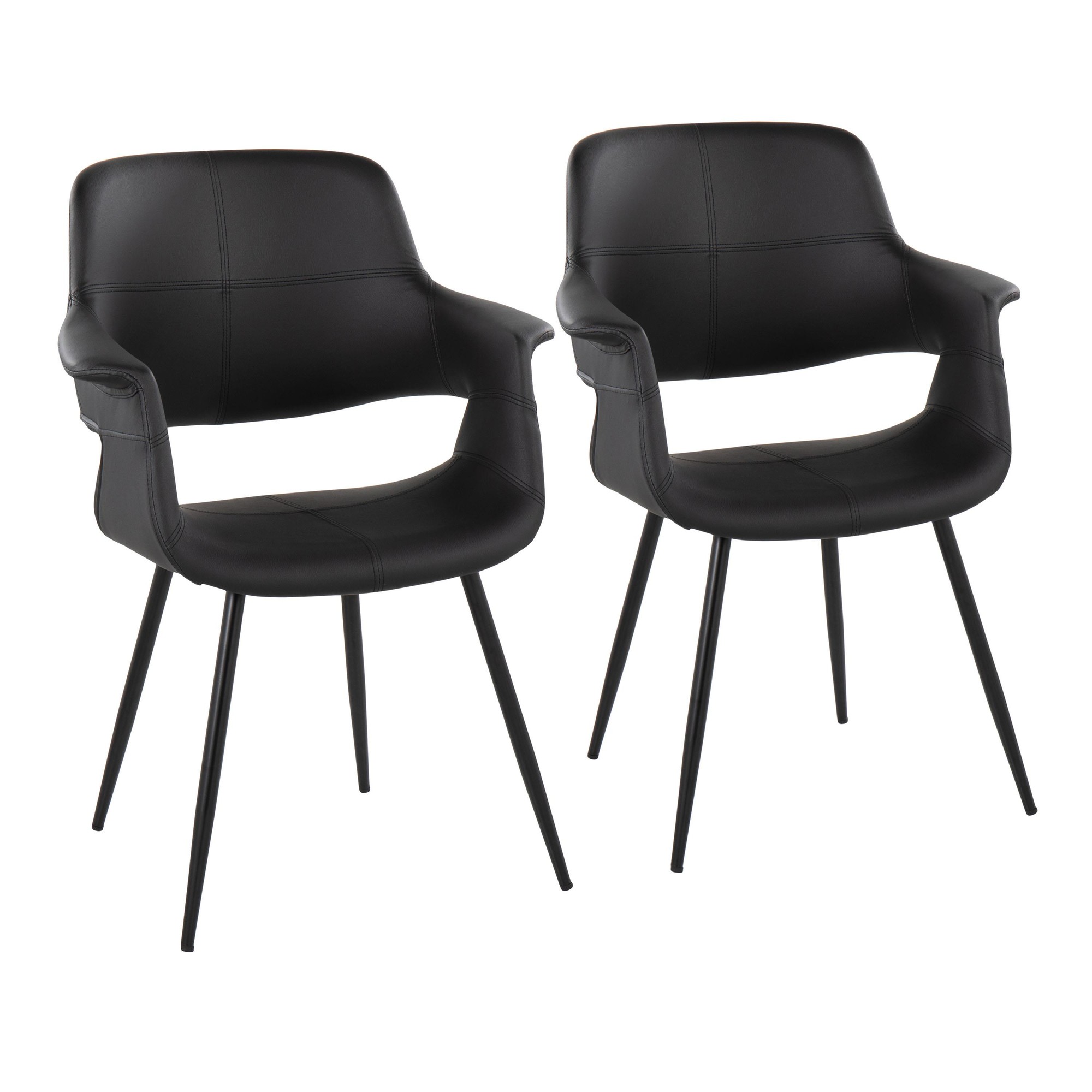Vintage Flair Black Faux Leather Glam Chairs (Set of 2) 3 Vintage Flair Black Faux Leather Glam Chairs (Set of 2) - Image 3