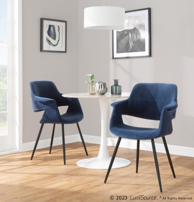 Vintage Flair Black Metal Blue Velvet Art Deco Chairs (Set of 2)