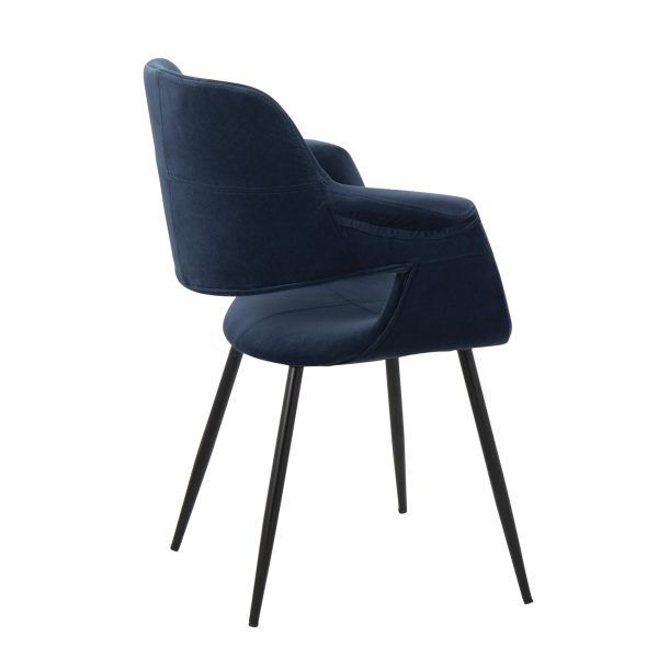Vintage Flair Black Metal Blue Velvet Art Deco Chairs Set of 2 5