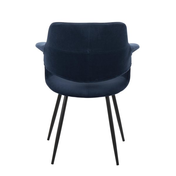 Vintage Flair Black Metal Blue Velvet Art Deco Chairs Set of 2 6