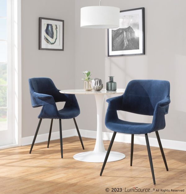 Vintage Flair Black Metal Blue Velvet Art Deco Chairs Set of 2