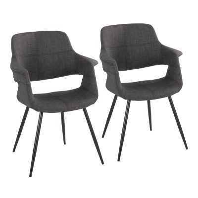 Vintage Flair Black Metal Charcoal Fabric Accent Chairs (Set of 2)