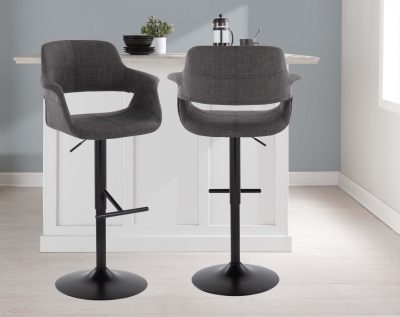 Vintage Flair Black Metal Charcoal Fabric Adjustable Barstools (Set of 2)