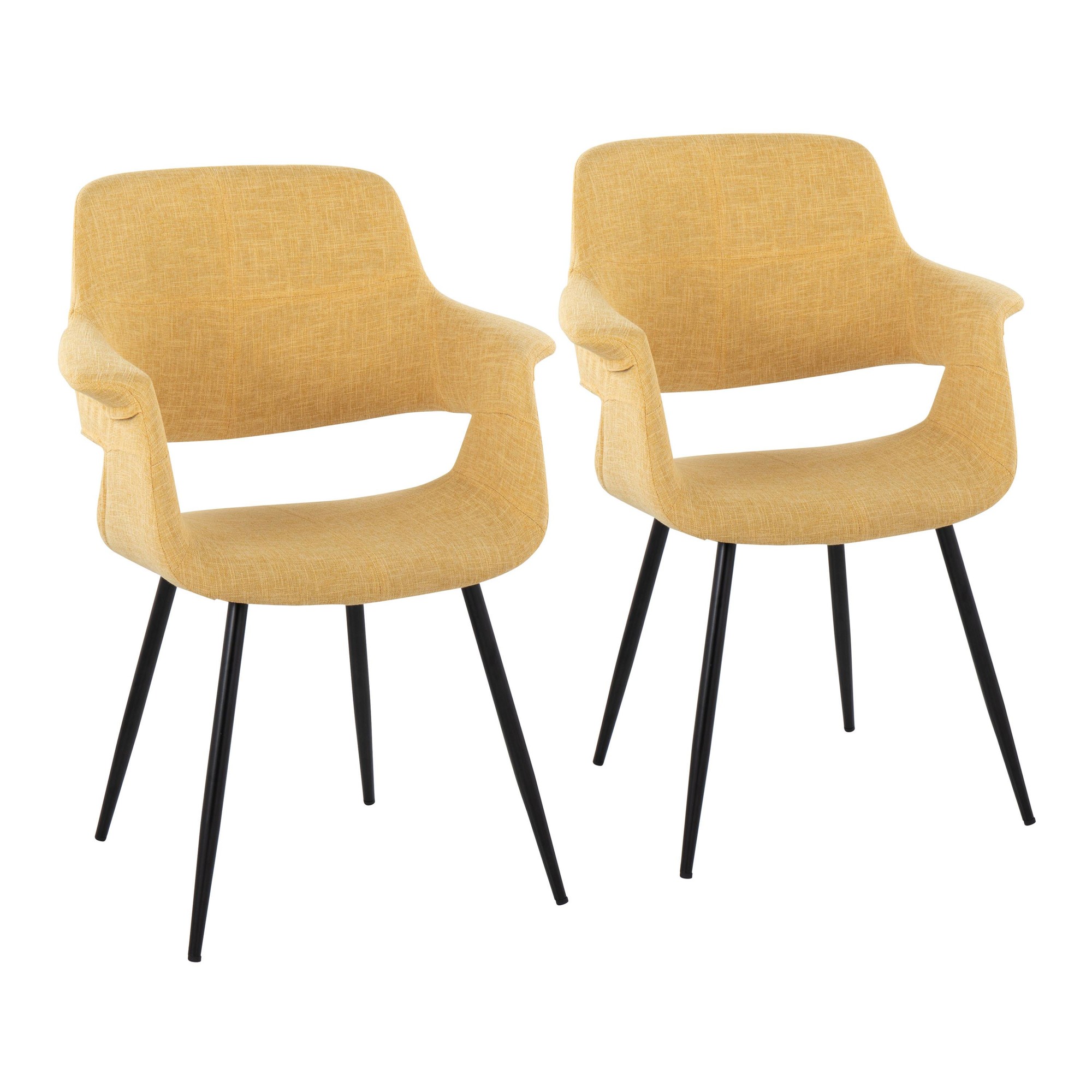 Vintage Flair Black Metal Yellow Fabric Art Deco Chairs (Set of 2) 2 Vintage Flair Black Metal Yellow Fabric Art Deco Chairs (Set of 2) - Image 2