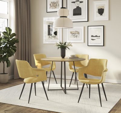 Vintage Flair Black Metal Yellow Fabric Art Deco Chairs (Set of 2)