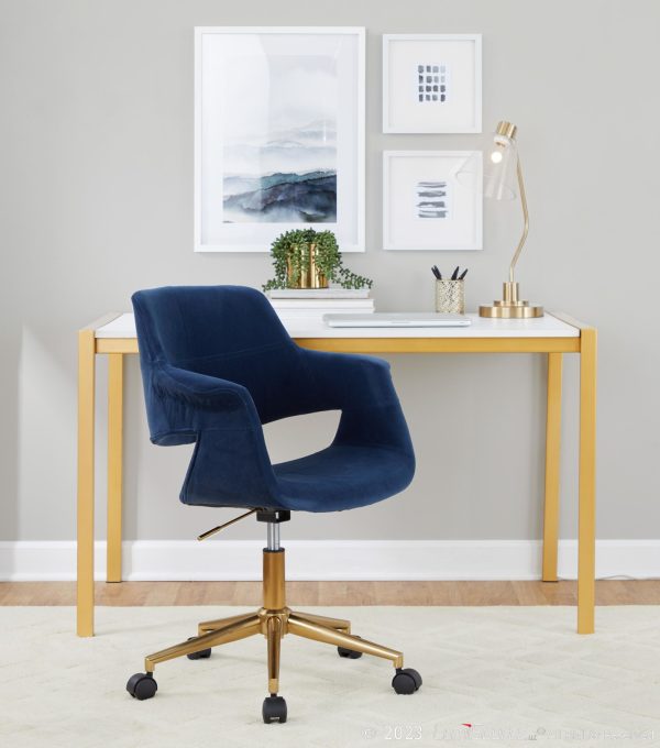 Vintage Flair Blue Velvet Mid Century Modern Office Chair 1