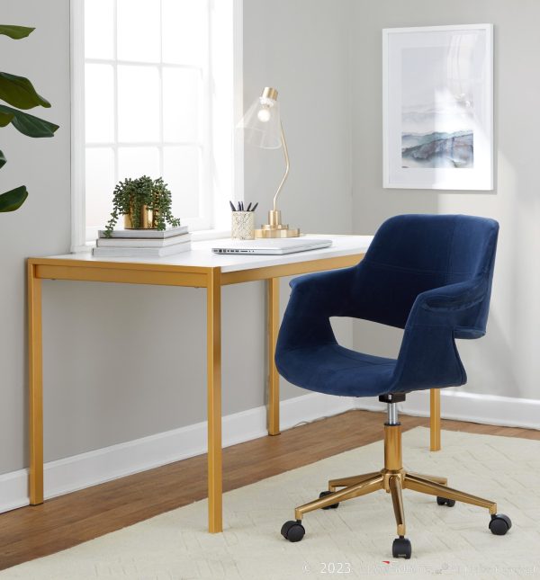 Vintage Flair Blue Velvet Mid Century Modern Office Chair