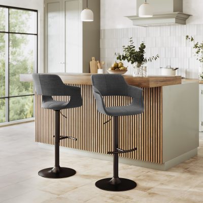 Vintage Flair Charcoal Fabric Mid-Century Modern Swivel Barstools (Set of 2)