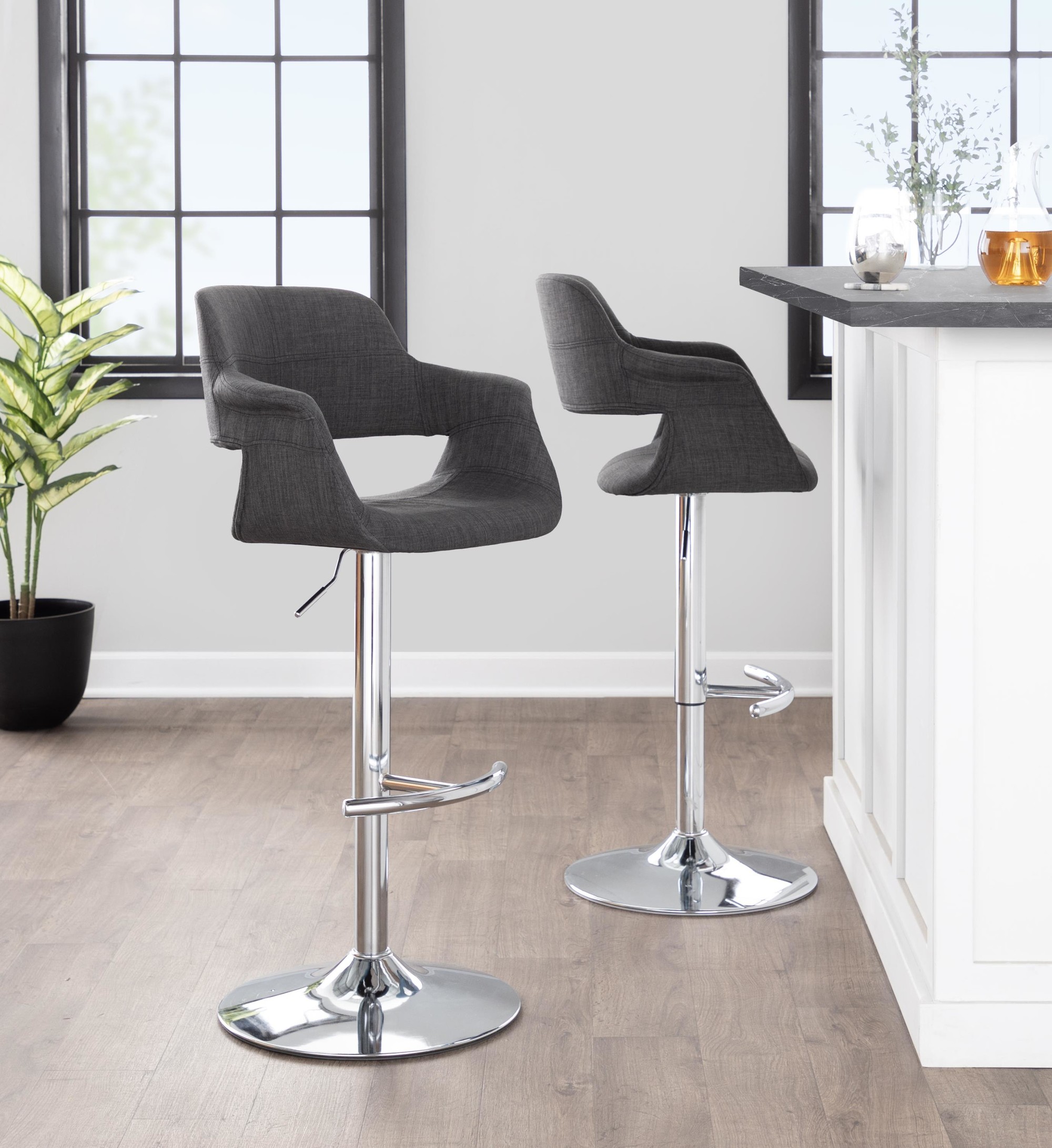 Vintage Flair Charcoal Swivel Mid-Century Modern Barstool (Set of 2) 2 Vintage Flair Charcoal Swivel Mid-Century Modern Barstool (Set of 2) - Image 2