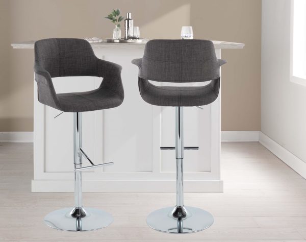 Vintage Flair Chrome Charcoal Mid Century Modern Adjustable Barstools Set of 2 1