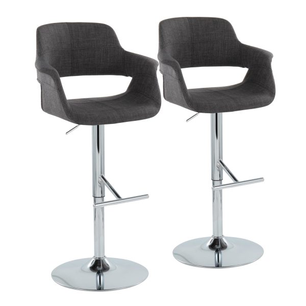 Vintage Flair Chrome Charcoal Mid Century Modern Adjustable Barstools Set of 2 2