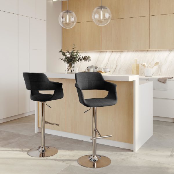 Vintage Flair Chrome Charcoal Mid Century Modern Adjustable Barstools Set of 2
