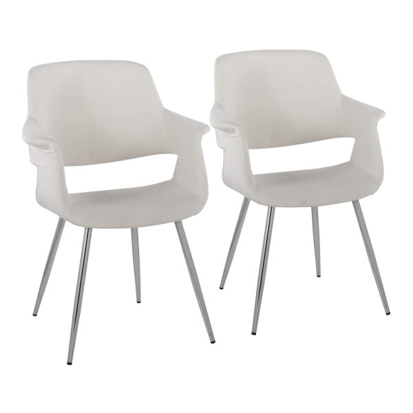 Vintage Flair Chrome Cream Velvet Art Deco Chair Set of 2 1