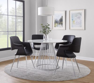 Vintage Flair Chrome and Black Faux Leather Art Deco Chairs (Set of 2)