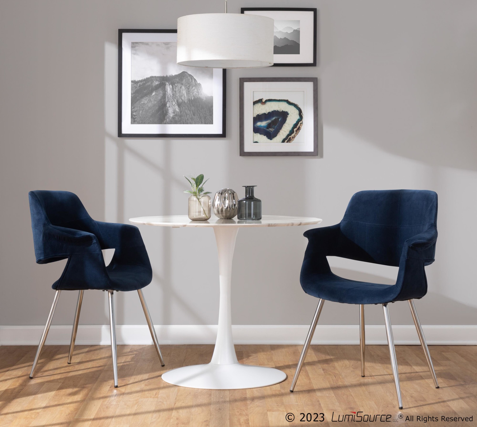 Vintage Flair Chrome and Blue Velvet Art Deco Chairs (Set of 2) 2 Vintage Flair Chrome and Blue Velvet Art Deco Chairs (Set of 2) - Image 2