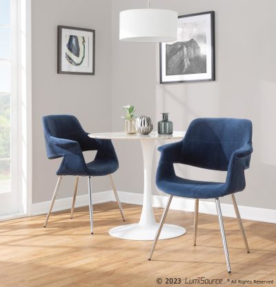 Vintage Flair Chrome and Blue Velvet Art Deco Chairs (Set of 2)