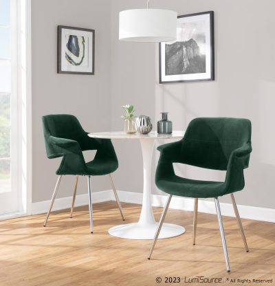 Vintage Flair Chrome and Green Velvet Art Deco Chairs (Set of 2)