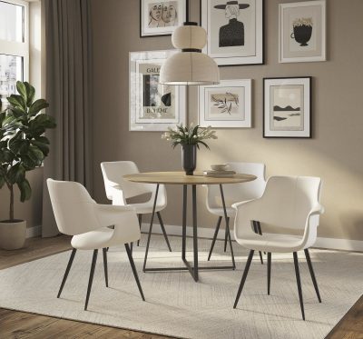 Vintage Flair Cream Fabric Black Metal Art Deco Chairs (Set of 2)