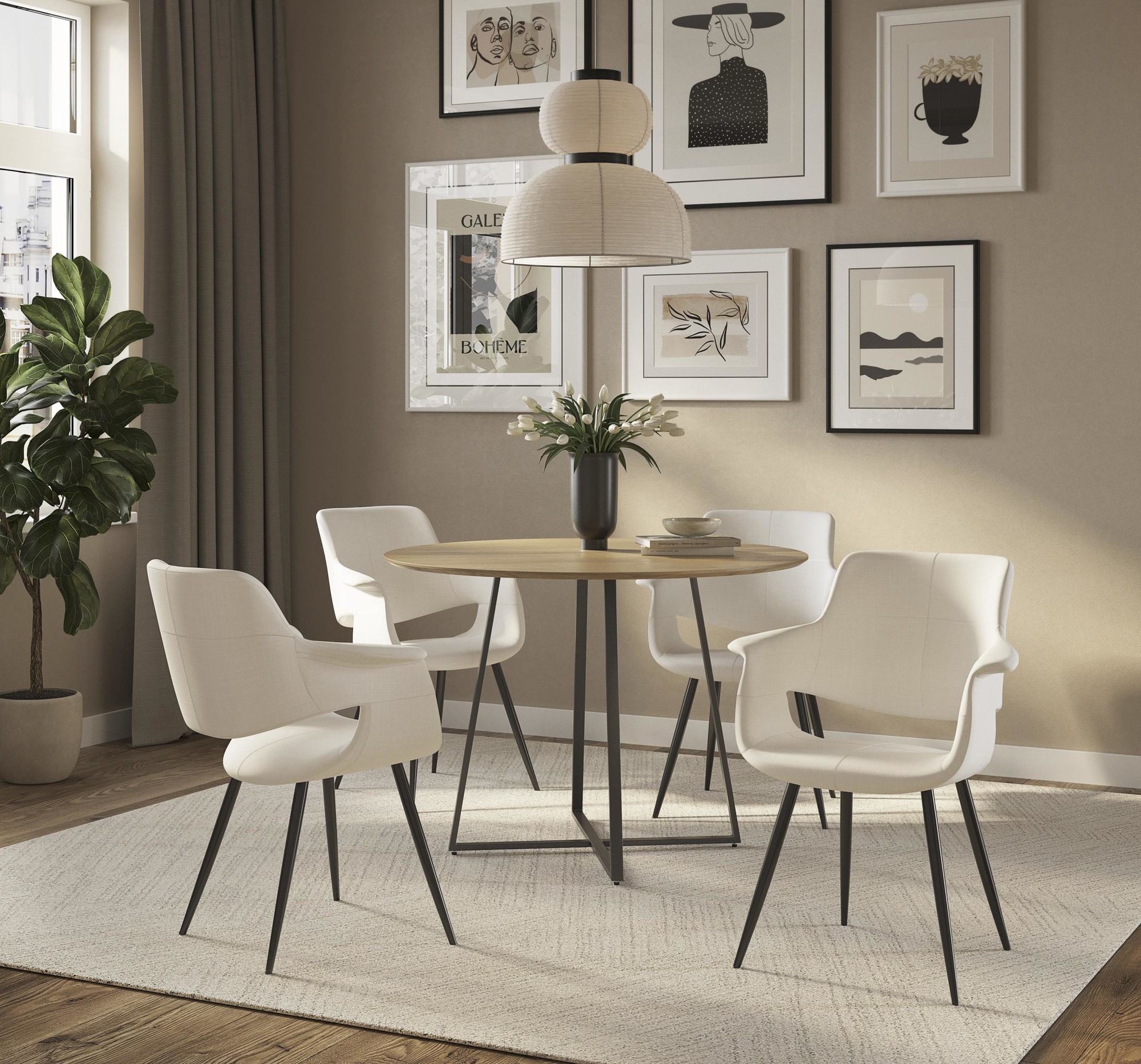 Vintage Flair Cream Fabric Black Metal Art Deco Chairs (Set of 2) 1 Vintage Flair Cream Fabric Black Metal Art Deco Chairs (Set of 2)