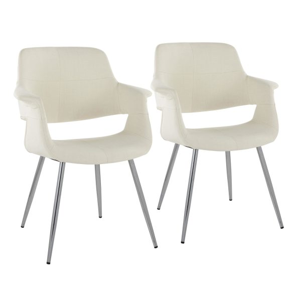 Vintage Flair Cream Fabric Chrome Art Deco Chairs Set of 2 1
