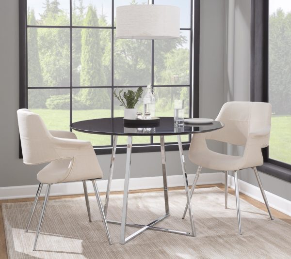 Vintage Flair Cream Fabric Chrome Art Deco Chairs Set of 2