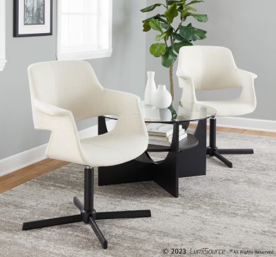 Vintage Flair Cream Mid-Century Modern Swivel Accent Chair