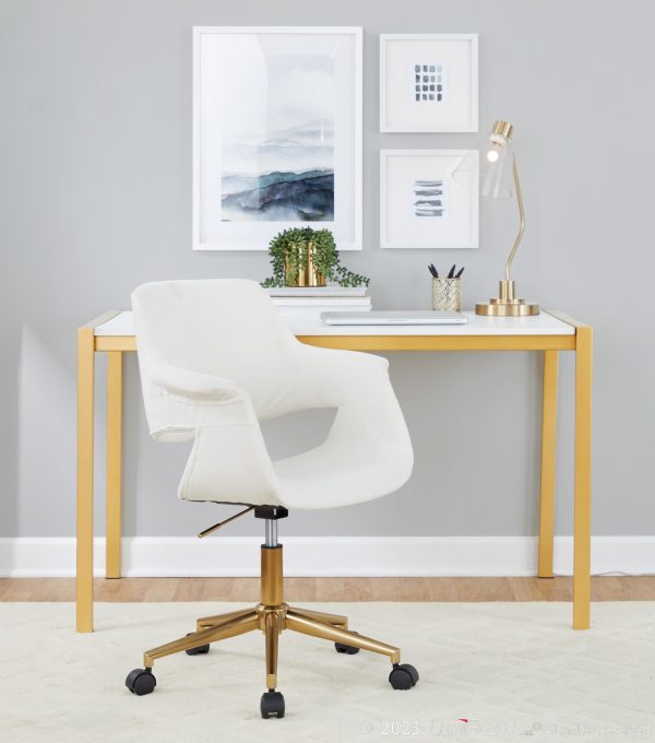 Vintage Flair Cream Velvet Mid Century Modern Swivel Office Chair 1