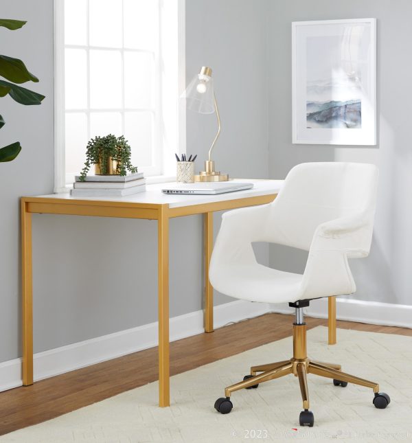 Vintage Flair Cream Velvet Mid Century Modern Swivel Office Chair