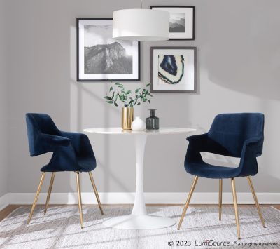 Vintage Flair Gold Blue Velvet Art Deco Chairs (Set of 2)