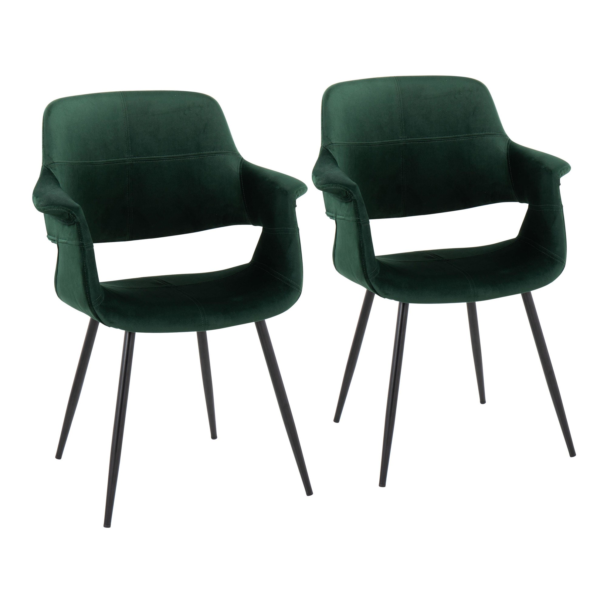 Vintage Flair Green Velvet Black Metal Glam Chairs (Set of 2) 2 Vintage Flair Green Velvet Black Metal Glam Chairs (Set of 2) - Image 2