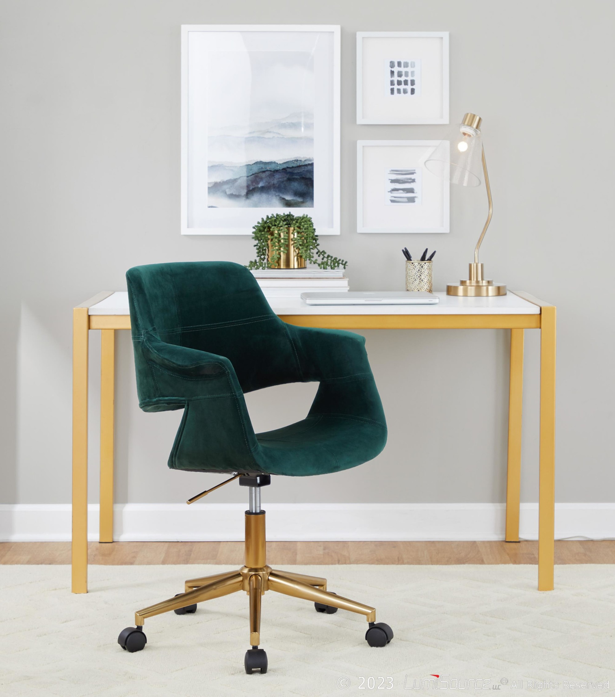 Vintage Flair Green Velvet Mid-Century Modern Office Chair 2 Vintage Flair Green Velvet Mid-Century Modern Office Chair - Image 2