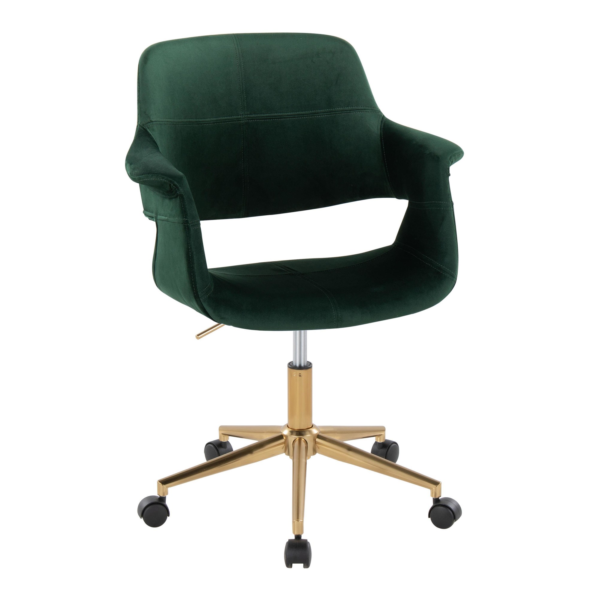 Vintage Flair Green Velvet Mid-Century Modern Office Chair 3 Vintage Flair Green Velvet Mid-Century Modern Office Chair - Image 3