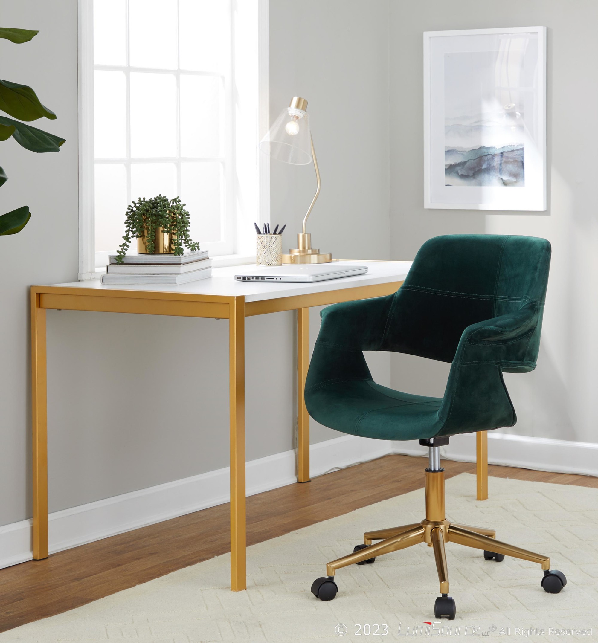 Vintage Flair Green Velvet Mid-Century Modern Office Chair 1 Vintage Flair Green Velvet Mid-Century Modern Office Chair