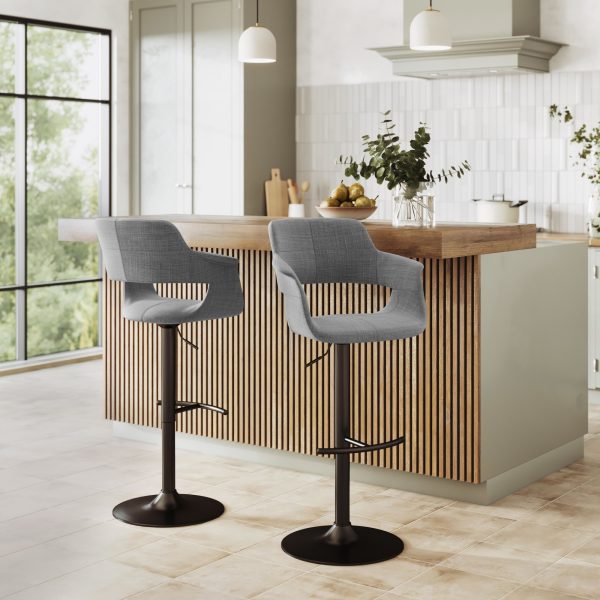 Vintage Flair Light Grey Mid Century Modern Swivel Barstool Set of 2