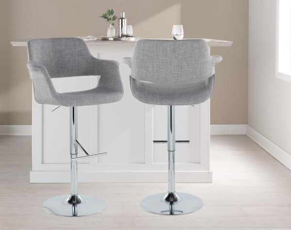 Vintage Flair Light Grey Swivel Mid Century Barstool Pair Set of 2 1