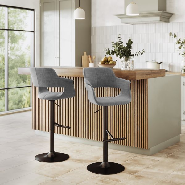 Vintage Flair Mid Century Modern Adjustable Barstools Black Grey Set of 2 Set of 2 1