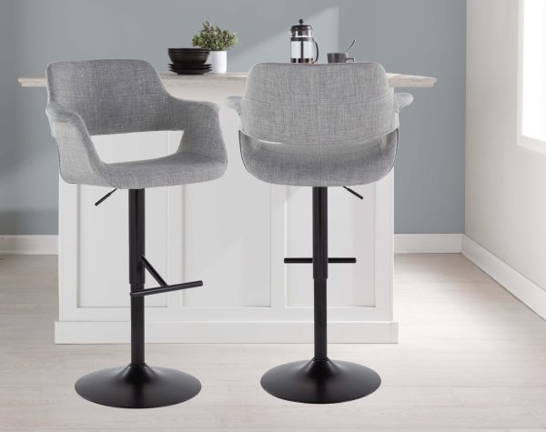 Vintage Flair Mid Century Modern Adjustable Barstools Black Grey Set of 2 Set of 2 2