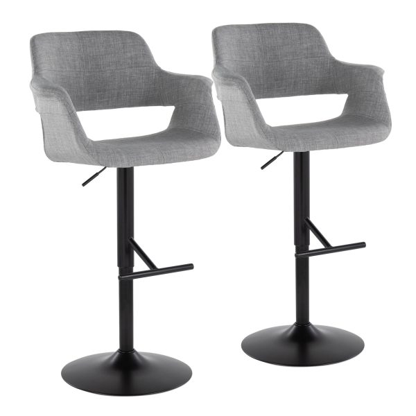 Vintage Flair Mid Century Modern Adjustable Barstools Black Grey Set of 2 Set of 2 3