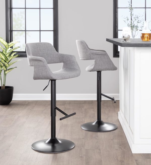 Vintage Flair Mid Century Modern Adjustable Barstools Black Grey Set of 2 Set of 2