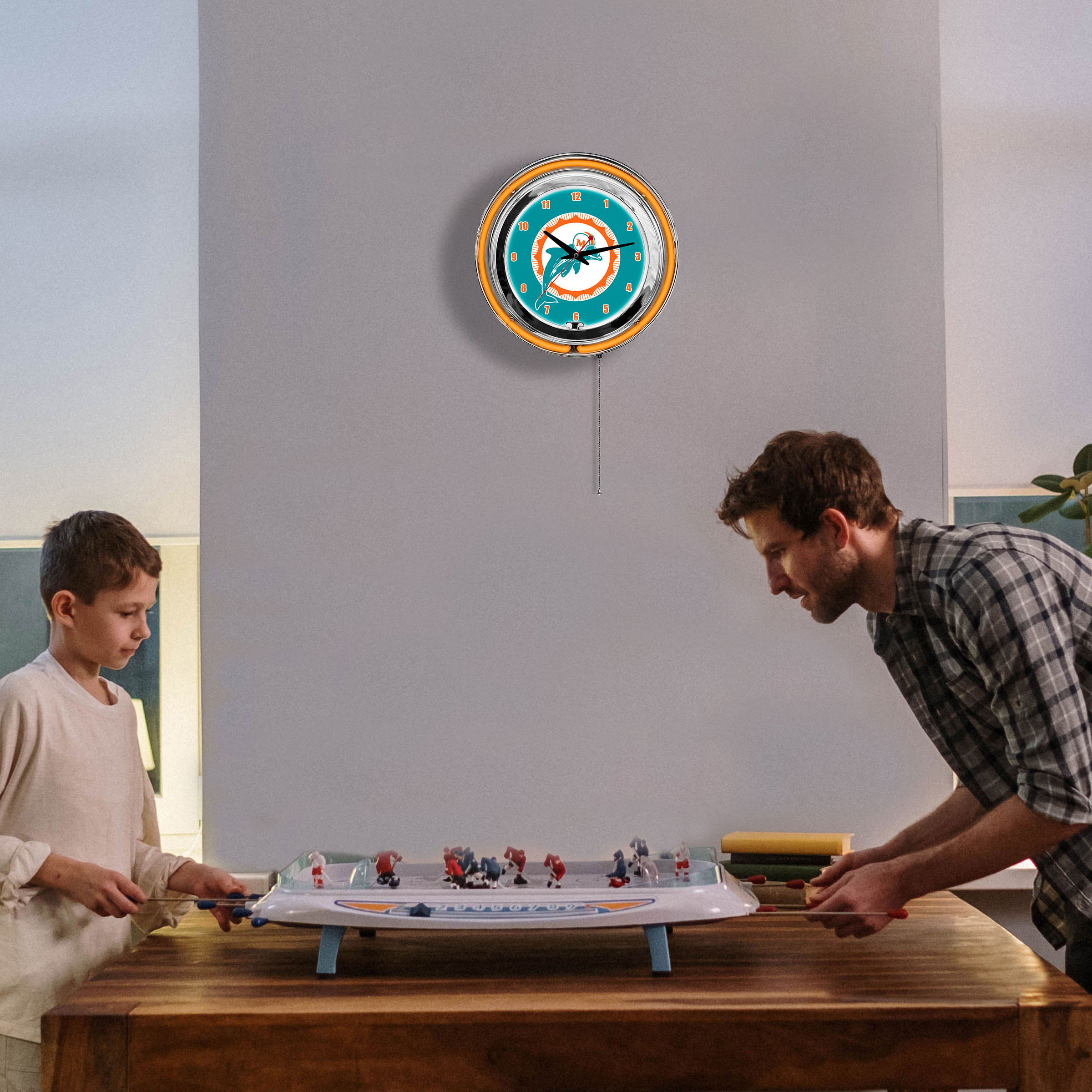 Vintage Miami Dolphins 14" Neon Chrome Clock NFL Licensed 2 Vintage Miami Dolphins 14" Neon Chrome Clock NFL Licensed - Image 2