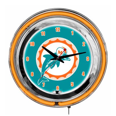 Vintage Miami Dolphins 14" Neon Chrome Clock NFL Licensed