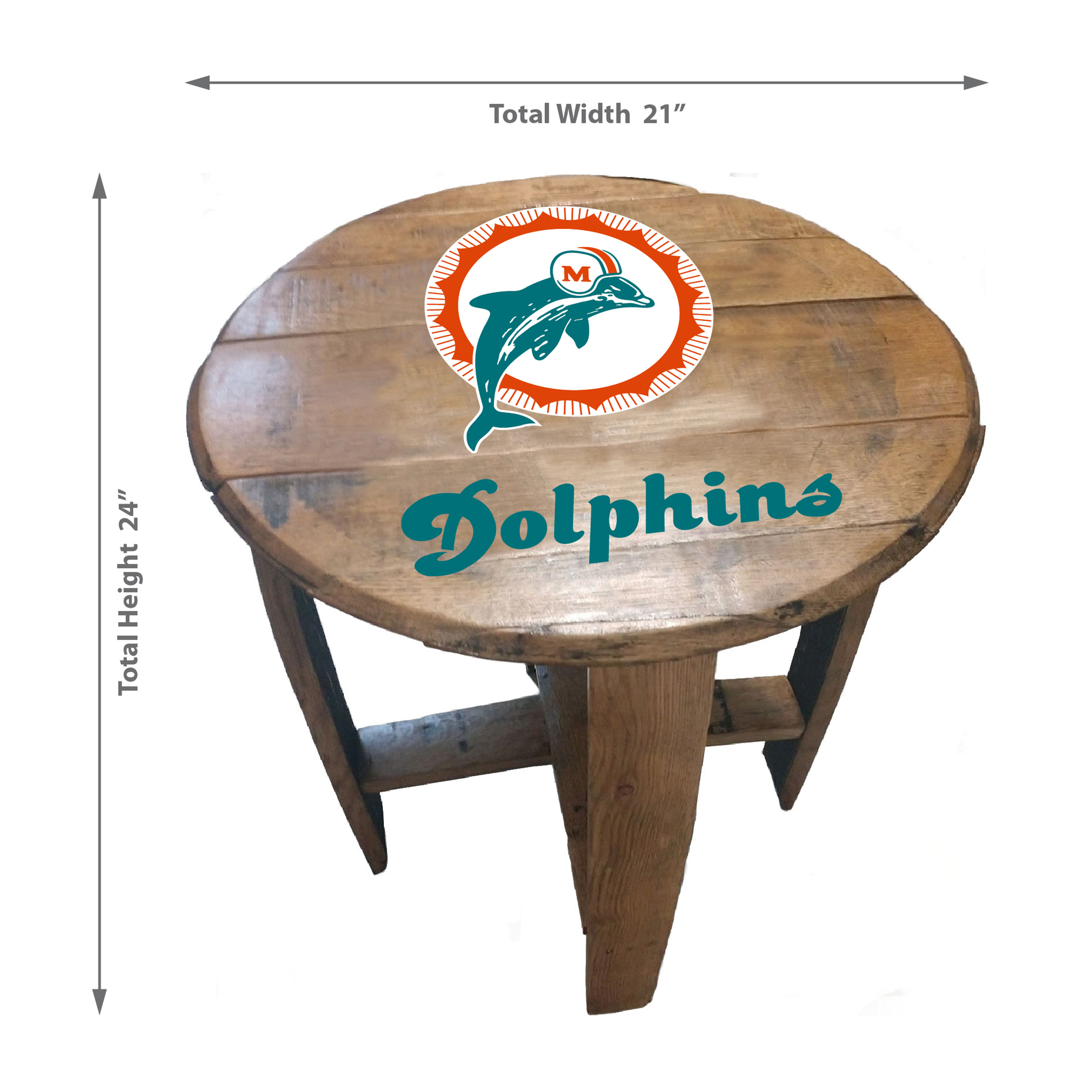 Vintage Miami Dolphins Oak Barrel Side Table NFL Licensed 2 Vintage Miami Dolphins Oak Barrel Side Table NFL Licensed - Image 2