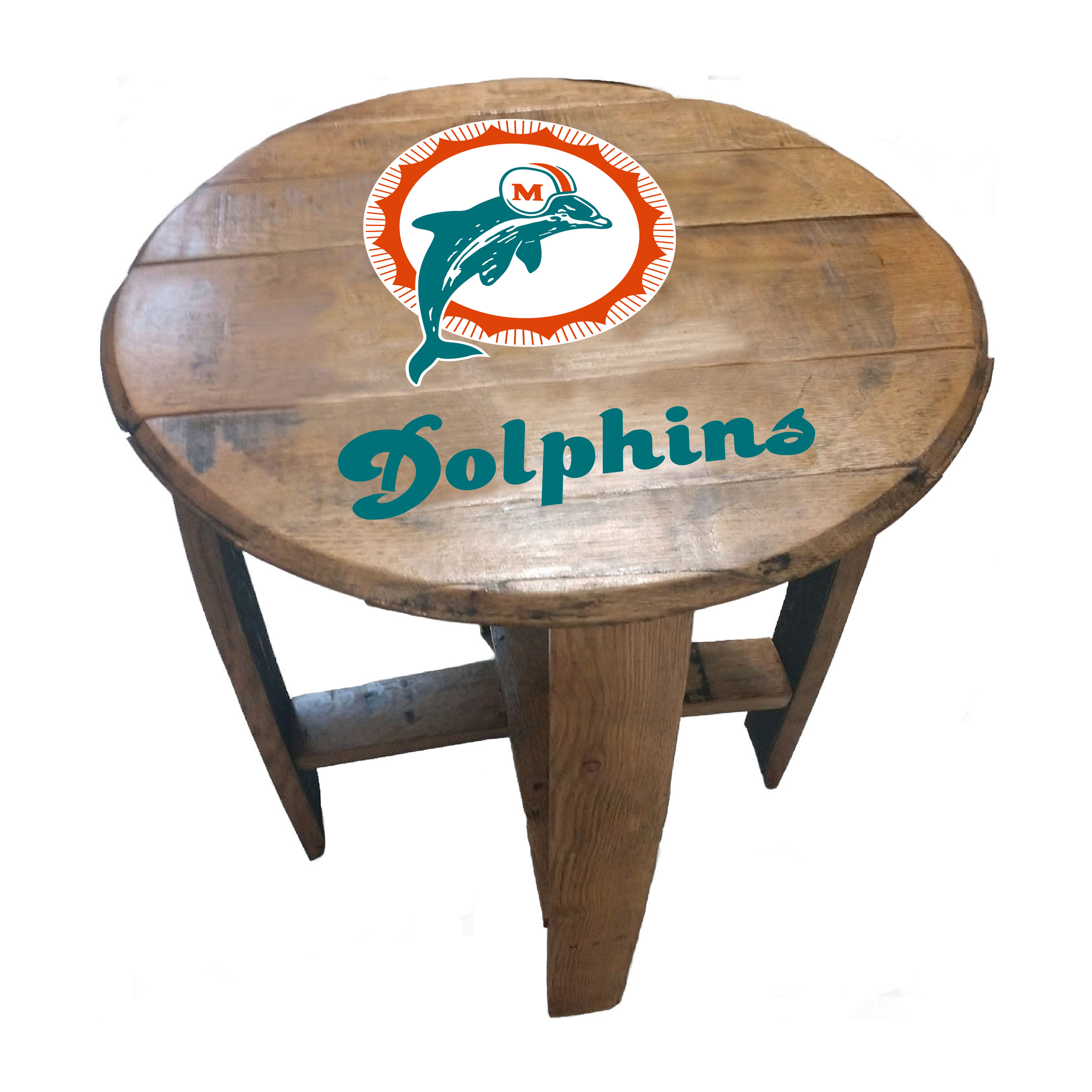 Vintage Miami Dolphins Oak Barrel Side Table NFL Licensed 3 Vintage Miami Dolphins Oak Barrel Side Table NFL Licensed - Image 3