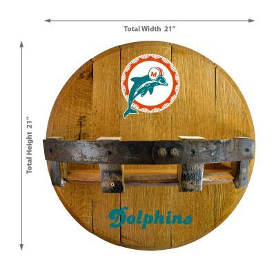 Vintage Miami Dolphins Oak Whiskey Barrel Bar Shelf