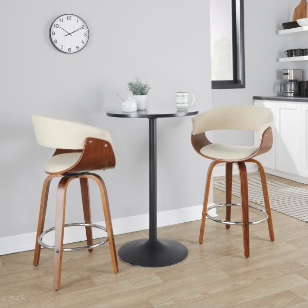 Vintage Mod 26 Cream Fabric Mid Century Swivel Counter Stool Set of 2 1