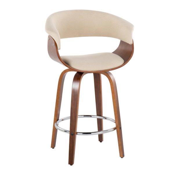 Vintage Mod 26 Cream Fabric Mid Century Swivel Counter Stool Set of 2 3