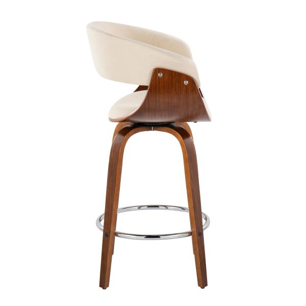 Vintage Mod 26 Cream Fabric Mid Century Swivel Counter Stool Set of 2 4