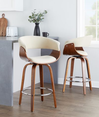 Vintage Mod 26 Cream Fabric Mid-Century Swivel Counter Stool (Set of 2)