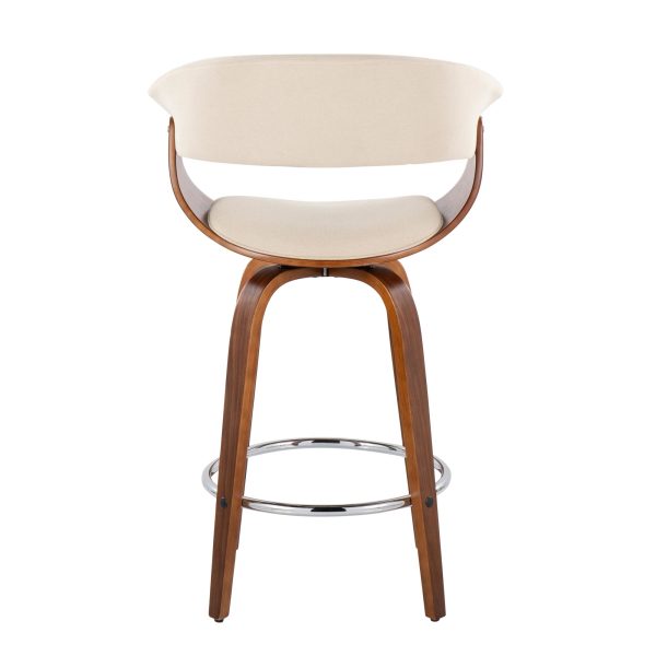 Vintage Mod 26 Cream Fabric Mid Century Swivel Counter Stool Set of 2 6