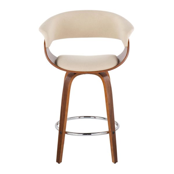 Vintage Mod 26 Cream Fabric Mid Century Swivel Counter Stool Set of 2 7